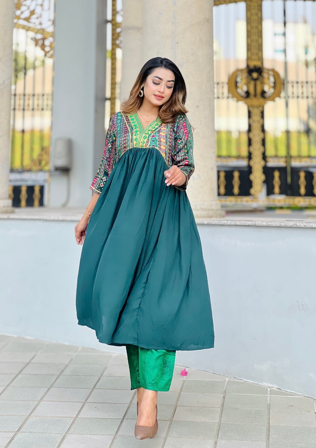 Gujrati Anarkali- Royal Green